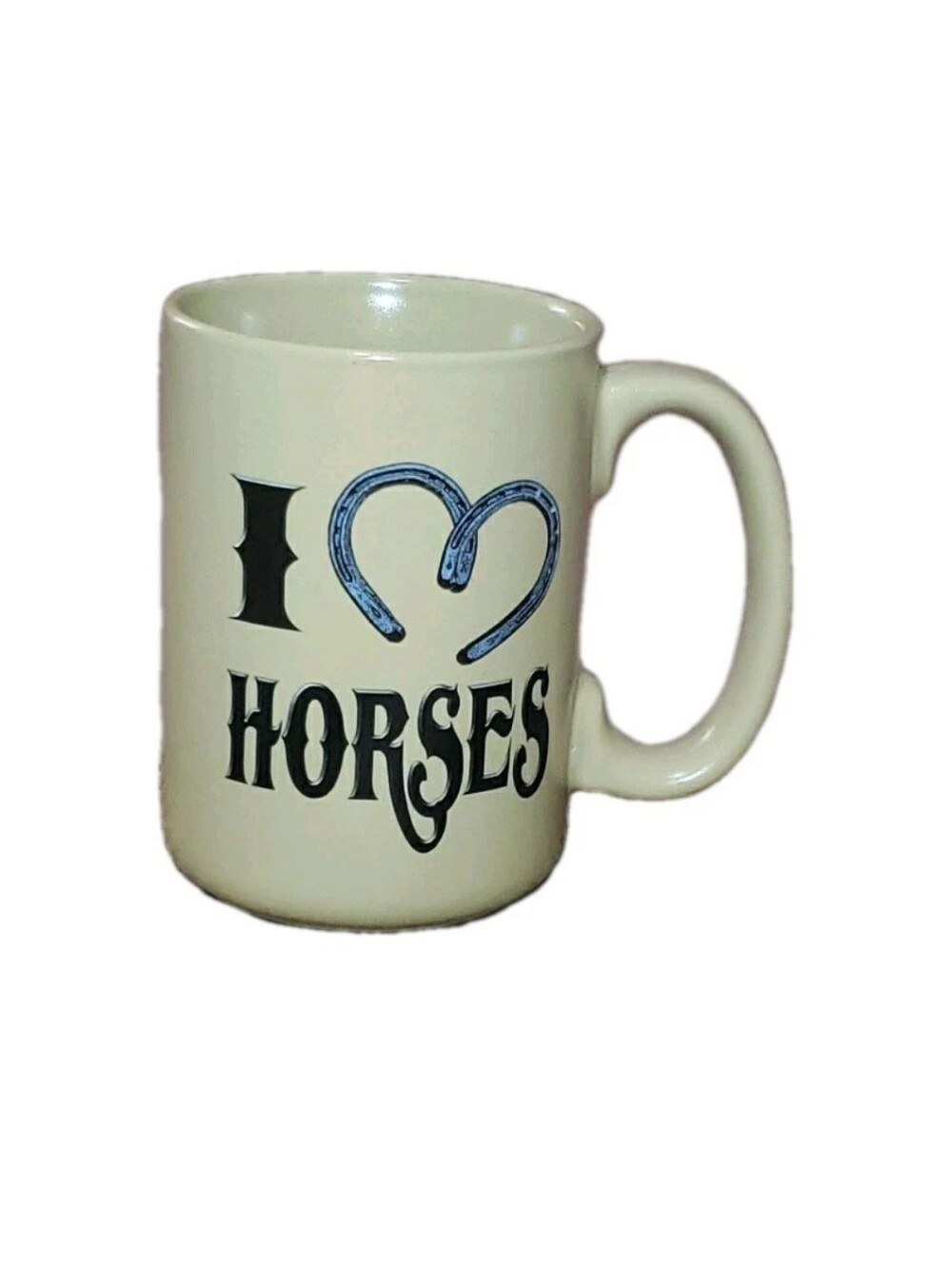 I Love Horses Oversized Mug Horseshoe Heart Tan Double Sided Design 5"